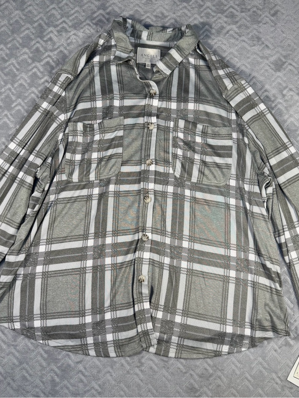 Angels Women's Green Plaid Button‎ Up Soft Comfy Eco Shirt Plus Size 2X/3X NWT